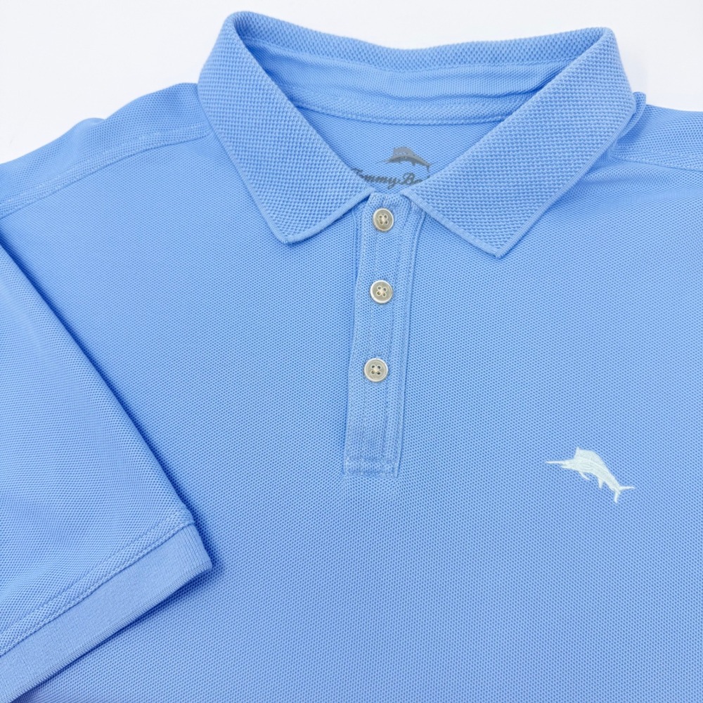 Tommy Bahama Mens XL Emfielder Supima Cotton Polo Shirt Light Blue Short Sleeve